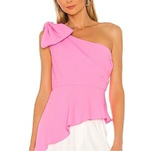 Amanda Uprichard Pink Bow One-Shoulder Top Size medium
